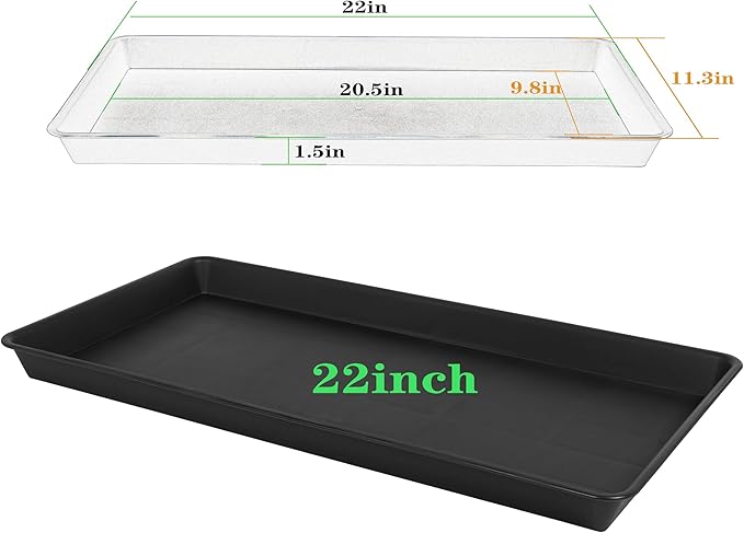 VUWEZ 2 Pack Plant Growing Nursery 1020 Trays, Plant Saucer Tray, Heavy Sturdy Seed Starting Trays, Plant Saucer for Indoors No Holes, Seed Starter Growing Tray (22"x11.2", Black)