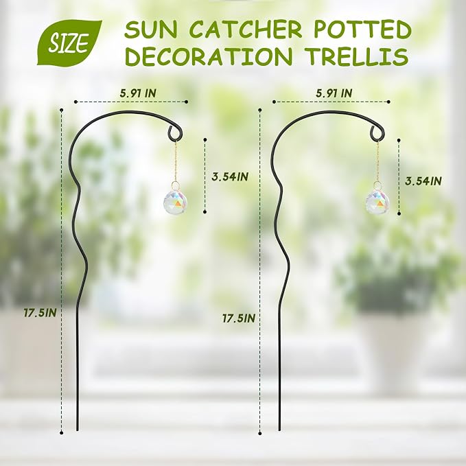 Plant Trellis for Potted Plants with Colorful Crystal Suncatcher, 17.5 Inch Metal Plant Stakes for Indoor Plant Accessories Indoor for Home Garden,Plant Lover Gift (Black)