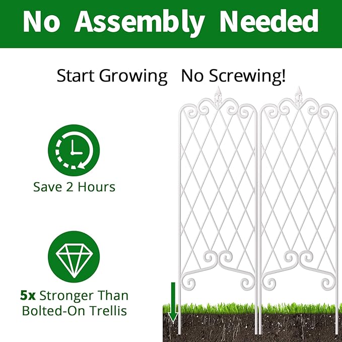 AMAGABELI GARDEN & HOME 2 Pack 47” x 16” Garden Trellis for Climbing Plants Outdoor White Trellis for Climbing Roses Vines Vegetables Metal Trellis for Ivy Cucumbers