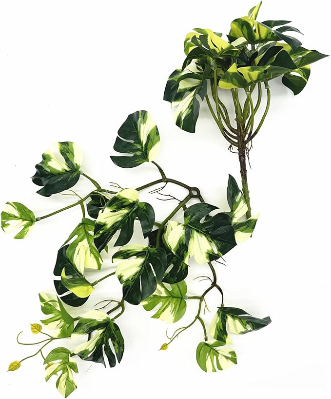Fake Plants Hanging Small Faux Potted Ivy Vine Artificial Monstera Mini Faux Tropical Plants Greenery for Bathroom Office Table Pot Indoor Outdoor Decor Windowsill Shelf DIY Decoration - White 2 Pack