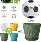8" Water Wave Plant Pots with Drainage Holes & Saucers, 4 Pack Modern Textured Medium Planters for Indoor Outdoor Plants, Decorative Flower Pots Repotting Set for Flowers, Herbs (Multicolor)