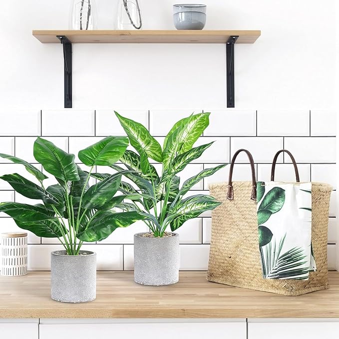 2pcs 16" Fake Plants Artificial Plants Tropical Faux Plants Indoor for Bathroom Kitchen Office Home Sage Green Decor