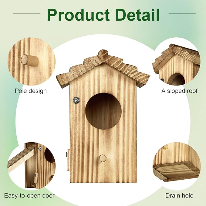 Hummingbird House for Outside Hanging - Small Bird Nesting Box for Hummingbird - Natural Wood Birdhouse with Perch - Outdoor Garden Decor & Bird Lover Gift (Dimensions 4.1*3.3*5.9 inch)
