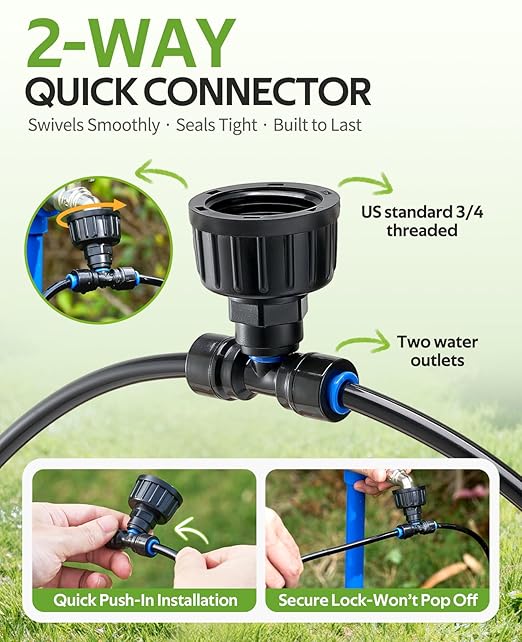HIRALIY 100FT Pressure Compensated Drip Irrigation System with Timer, No-Leak Quick Connect Automatic Watering System, 24 Adjustable Emitters for Uniform Flow, Garden, Patio, Raised Bed
