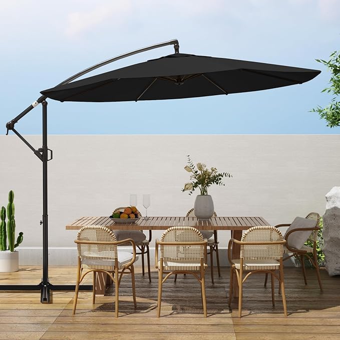 wikiwiki 10ft Patio Umbrellas Offset Outdoor Umbrella Cantilever Hanging Umbrellas w/Infinite Tilt, Fade Resistant Waterproof RECYCLED FABRIC Canopy & Cross Base, for Yard, Garden & Deck, Carbon