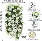 Artificial Geranium Hanging Flowers for Outdoor Decoration, 2 Bundles UV Resistant Silk Geranium Fake Plants Faux Flowers for Front Porch Garden Patio Window Box Outside Indoor Decor (White)