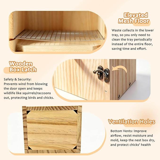 Bird Houses for Outside, Cedar Bluebird Houses with Metal Predator Guard, Birdhouse for Wren Bluebirds Finches Swallows,Ventilated Design & Easy Access Clean, Natural Wood