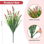 Bassion Artificial Flowers for Outdoors, 24 Bundles Fake Lavender Flowers UV Resistant Red Plastic Plants Faux Monkey Grass for Home Porch Garden Window Box Indoor Outdoor Decorations