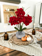 Briful Orchid Artificial Flowers 20'' Red Faux Orchid Flowers with Silver Vase Fake Phalaenopsis Silk Flowers for Home Office Dinning Room Kitchen Table Centerpiece Decor