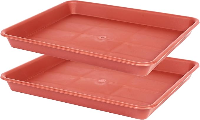 VUWEZ Plant Saucer Growing Tray, Seed Starter Tray Rectangular, Heavy Sturdy Plastic Planter Saucers Drainage Trays, Plant Drip Trays for Pots, Seed Starter Growing Pots (11 x 9 inch, 2 Pack)