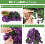 INQCMY Artificial Hanging Flowers Basket for Outdoor Summer Decoration,4pcs Faux Silk Begonia in Planter Look Real UV Resistant for Outside Home Porch Patio Balcony Yard Decor(Purple)