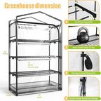 Indoor Greenhouse with Grow Light, 4-Tier Plant Shelf with T5 1.6FT 32W Full Spectrum LED Grow Light for Seed Starting, Succulent, Settable Timer Socket, 39" L x 19" W x 64" H