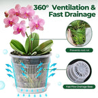 T4U Orchid Pot, 9 Pack Orchid Pots with Holes and Saucers for Repotting, 3 Each of 4.3, 5.5 and 6.3 Inch, Clear Plastic Flower Plant Pot for Indoor Outdoor Plants, Orchids Planter for Root Health