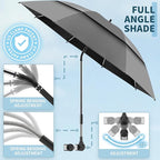 48.6" Double Canopy Beach Umbrella with Clamp, UPF50+ Beach Chair Umbrella with clip(Smoke)