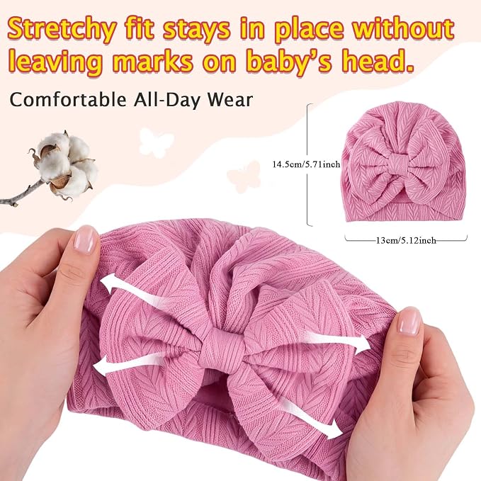 8 Sets Newborn Baby Girl Hats & Mittens, Cotton Preemie Hospital Bow Cap, No Scratch Gloves,Infant Beanies 0-3 Months