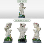 Solar Powered Angel Statue for Garden, Outdoor Spiritual Decorations for Patio Lawn Cemetery, Illuminated Seraphim Figurine with Warm Light, Gift for Women Religious Faith Ornament, Rustproof Resin