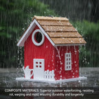 2026 Vinyl Water Proof Bird House for Outside, Shingle Roof Bluebird House Nesting Box, Squirrel Proof Hanging Birdhouse, 5 Years Weatherable for Outdoor Decoration,Bird Box for Pole (Red)