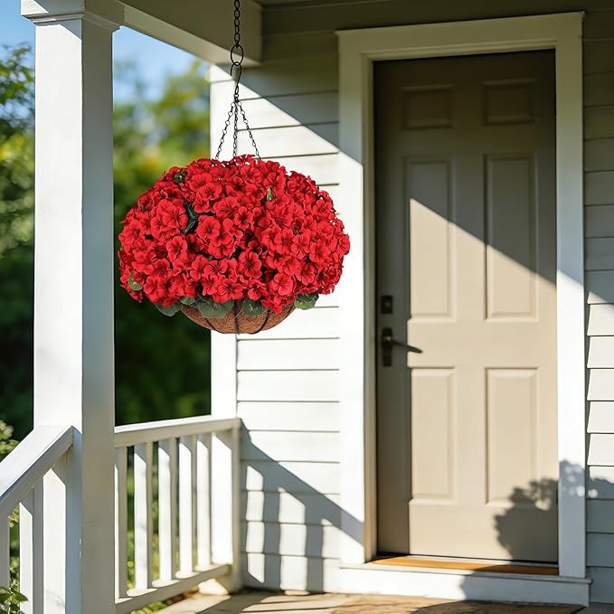 6 Bundles Red Artificial Geranium Flowers for Outdoors Spring Decor Geraniums Silk Flowers UV Resistant Lifelike Faux Flowers for Spring Indoor Outdoor Garden Patio Porch Balcony Home Decoration