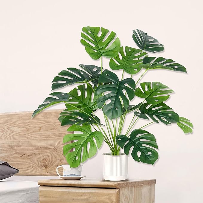 28" Fake Plants Large Artificial Plants Indoor Tall Faux Monstera Plant for Home Office Living Room Garden Decor