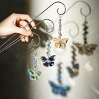 H&D HYALINE & DORA 6 Pack Colorful Butterfly Crystal Suncatcher Plant Stake Plant Stake with Golden Small Trellis Indoor Outdoor Garden Sun Catchers Decor