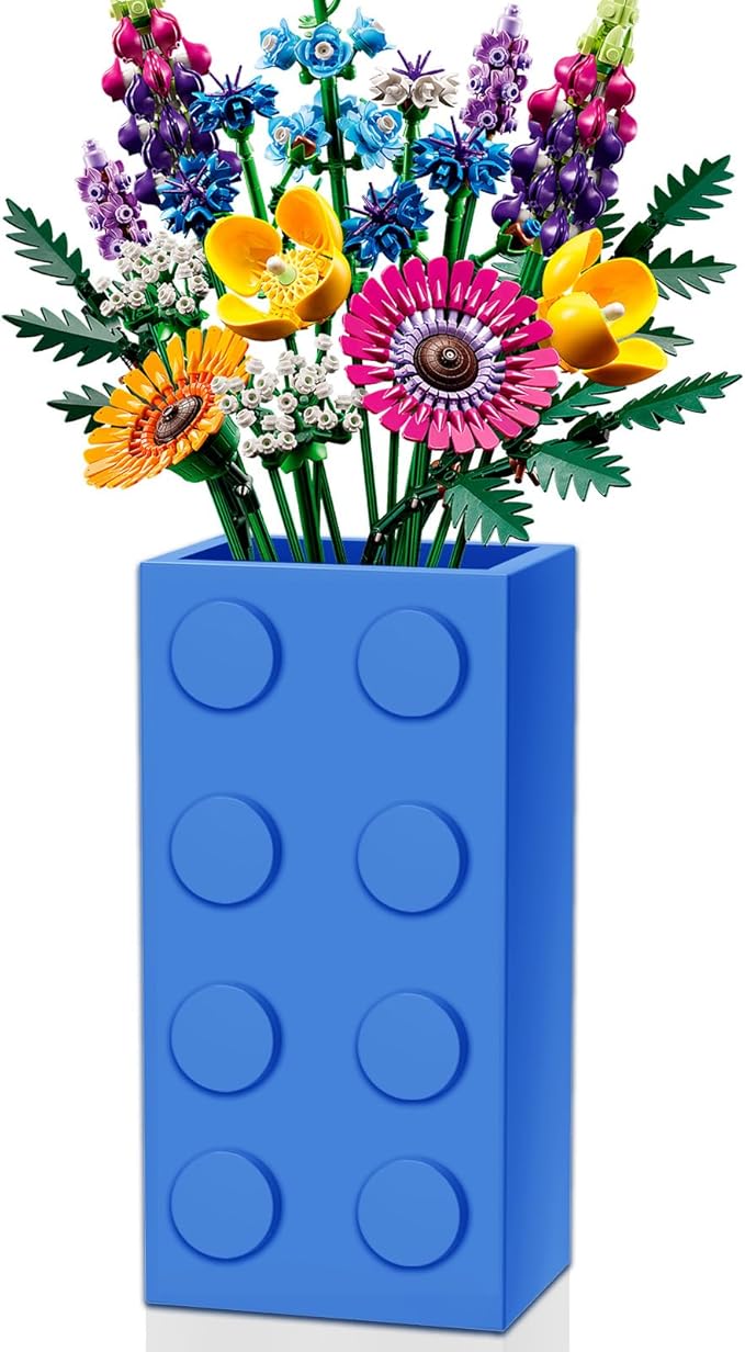 Vase for Lego 10347 10280 10328 Flowers, for Lego Flower Bouquet Building Set,Display Stand for LegoRoses Cherry Blossom Sunflower Tulips Daffodils Lotus-Gift for Lego Flowers Lover(vase only)-Blue
