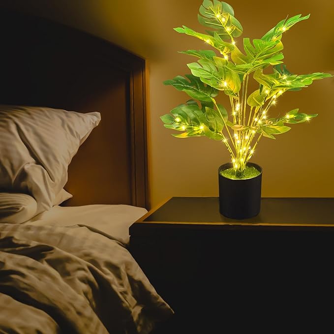 20" Lighted Faux Monstera Plant with LED Lights - USB & Battery Box Powered - LED Artificial Monstera Tree for Living Room, Home Decor, Indoor Decoration (Turtle-Back Bamboo)