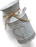 Galvanized Milk Can Antique Retro Vase Metal Planter Rustic Vintage Primitive Flower Holder Farmhouse Country Plant for Home Office Decor, 7.6”