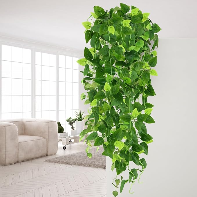 CEWOR 4pcs Artificial Hanging Plants 2.9ft Fake Ivy Vine Fake Ivy Leaves for Wedding Wall House Room Patio Indoor Outdoor Home Shelf Office Decor