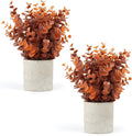 Velener 2 PCS Small Fake Eucalyptus Plant Artificial Potted Plants Indoor for Desk, Shelf, Home Decor Realistic Faux Plant for Office, Bathroom, Living Room Decoration (Fall Orange)