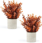 Velener 2 PCS Small Fake Eucalyptus Plant Artificial Potted Plants Indoor for Desk, Shelf, Home Decor Realistic Faux Plant for Office, Bathroom, Living Room Decoration (Fall Orange)