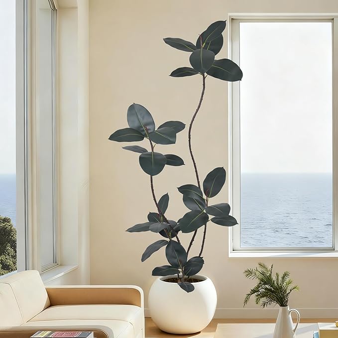 Artificial Rubber Tree 6FT(72in) Tall Faux Trees with Realistic Leaves, Fake Rubber Floor Potted Artificial Plants for Home Office Living Room Indoor Outdoor Decor (6feet,1Pack)
