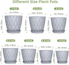Meowell 7/6.5/6/5.5/5/4.5/4 inch Plant Pots for Indoor Outdoor Plants, 7 Pack Thick Flower Pots with Drainage Holes and Saucers, Modern Wave Texture Plastic Planters Nursery Pots, Speckled Grey