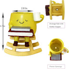 Dolkgy Funny Planters for Indoor Outdoor Plants, Adorable Rocking Chair Drinking Coffee Book Face Plant Pots, Unique Yellow Head Planters Flower Vase Succulent Pots