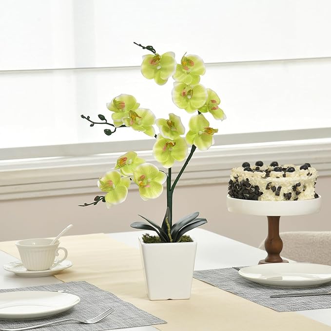 15" Tall Artificial Silk Phalaenopsis Orchid Flower Plant Pot Arrangements (Apple Green)