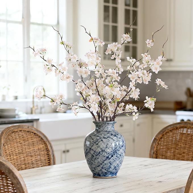 INXUGAO 6 PCS Faux Cherry Blossom Branches Decor 31.5 Inch Long Stems Fake Artificial Flowers for Home Indoor Decoration Vase Arrangement Living Room Table Bedroom Spring Decor