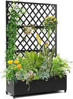 IDEAHOUSE Steel Raised Garden Bed w/Trellis & Privacy Screen - 71x35x16 in Planter Box w/Lockable Casters, Drainage Holes for Vines, Vegetables on Patio, Deck, Yard, Black