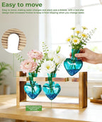 Nacome Plant Terrarium Propagation Stations: Mothers Day Gifts for Mom Plant Lovers Women Wife Daughter - 3 Bulb Glass Vases with Wooden Stand Tabletop for Hydroponics Home Garden Decor