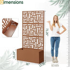 Outvita Metal Planter Box with Trellis, 71’’ x 36’’ x 16’’ Raised Garden Bed with Drainage Holes for Climbing Plants, Vegetables, Vines, Privacy Planters for Patio (Brown)