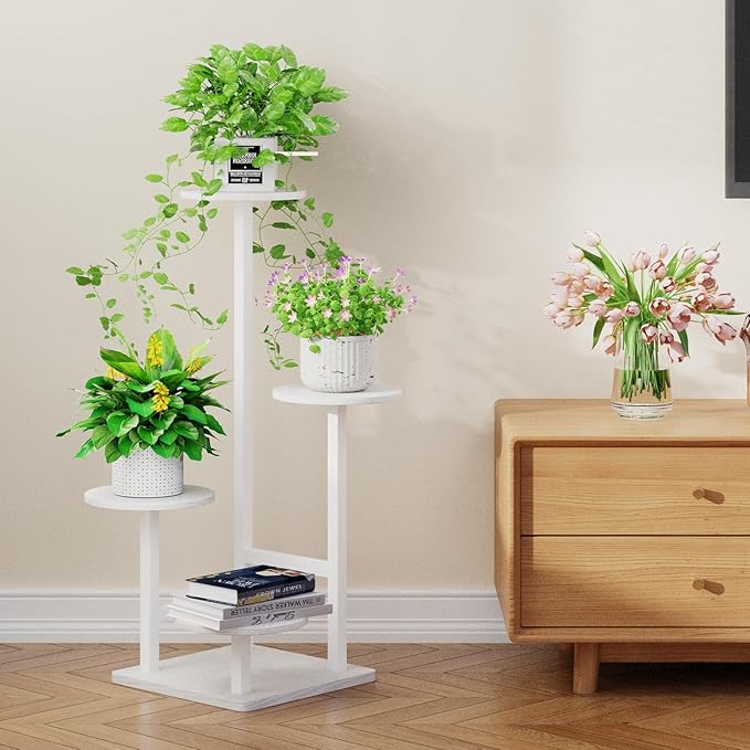 Homsorout Plant Stand Indoor with Grow Light, 4-Tiered Tall Plant Stand Indoor, Metal Plant Shelf with Adjustable Light, Ideal for Living Room, Garden, Patio white