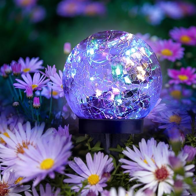 SyouHome Solar Garden Lights Outdoor Waterproof, 6 Pack Cracked Glass Ball Light, Ground Landscape Garden Decor, Solar Globe Decorative for Pathway/Patio/Lawn/Yard (Multicolor)