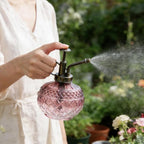 OFFIDIX Plant Mister Spray Bottle,Glass Decorative 300ML Vintage Watering Small Indoor Watering Can with Plastic Pump for Indoor Plants,Garden,Cleaning（Brown Transparent Gradient）