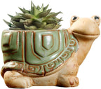 DIYOMR Small Ceramic Planter Pot, 4.3" Vintage Bronze Animal Planters Ceramic Flowerpot Succulent Pots Cactus Pot for Office Home Desktop Decor - Plants Not Included (Turtle Pot)