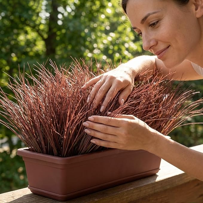 32 Bundles Red Artificial Plants Onion Grass Outdoor 20 Inch Fake Shrubs Wheat Grass UV Resistant Autumn Greenery Stems Faux Bushes Plant for Indoor Home Farmhouse Summer Decor