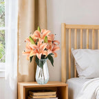 GarveeLife Artificial Tiger Lily Flowers with Vase, Real Touch Easter Lily Faux Flowers for Home Table Centerpieces Wedding Baby Shower Birthday Party Decoration, UV Resistant, 3 Stems with 6 Flowers