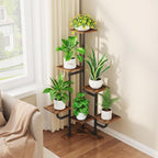 Homsorout Corner Plant Stand with Grow Light - 6 Tier Plant Stand Indoor Square Metal Plant Shelf with Adjustable Light, Plant Organizer for Living Room, Graden, Home Decor (Brown)