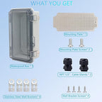 IP67Junction Box, ABS Plastic Outdoor Waterproof Box Electrical Enclosure with Stainless Steel Latch, Hinged Cover Electric Box with Mounting Plate 8.3"x4.3"x3"