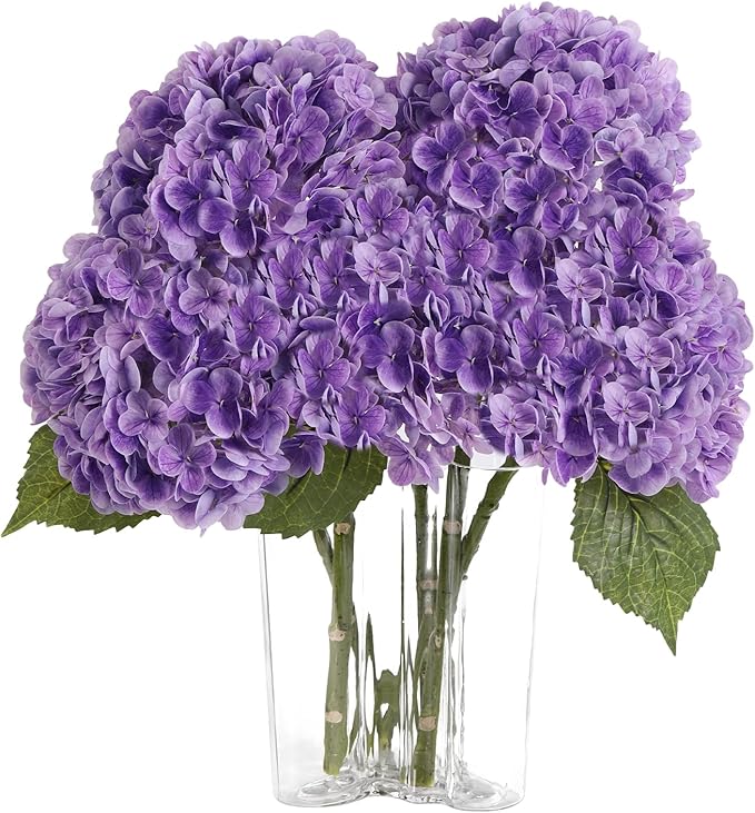 Coferset Purple Hydrangea Artificial Flowers 3pcs Lifelike Faux Hydrangea Real Touch Fake Flowers for Home Wedding Christmas Office Party Living Room Decoration,22inch