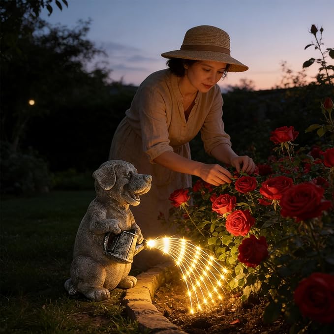Lavezee Dog Statues Outdoor with String Lights for Garden Decor, Dog Garden Statue for Patio Lawn Porch Walkway Yard Decoration, Ideal Gifts for Dog Lovers Women Mom Grandma