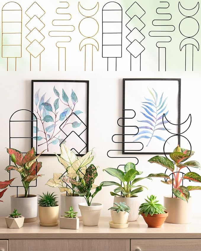 4 Pack Trellis for Indoor Climbing Plant, Small Metal Garden Trellis for Potted Plants, Stake Mini Treleaf Trellis Support for Hoya, Vines, Pothos, Monstera (Black)