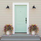 CEWOR 4pcs Artificial Hanging Flowers Plants for Outdoor, Fake Flowers Faux Silk Daisy with Eucalyptus, UV Resistant Realistic Faux Flower for Outside Indoor Home Porch Patio Decor, Multicolor
